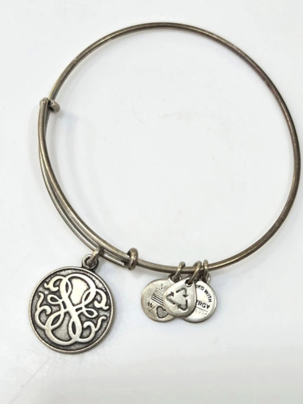 Alex and Ani Monogram Charm Bangle Bracelet Silver